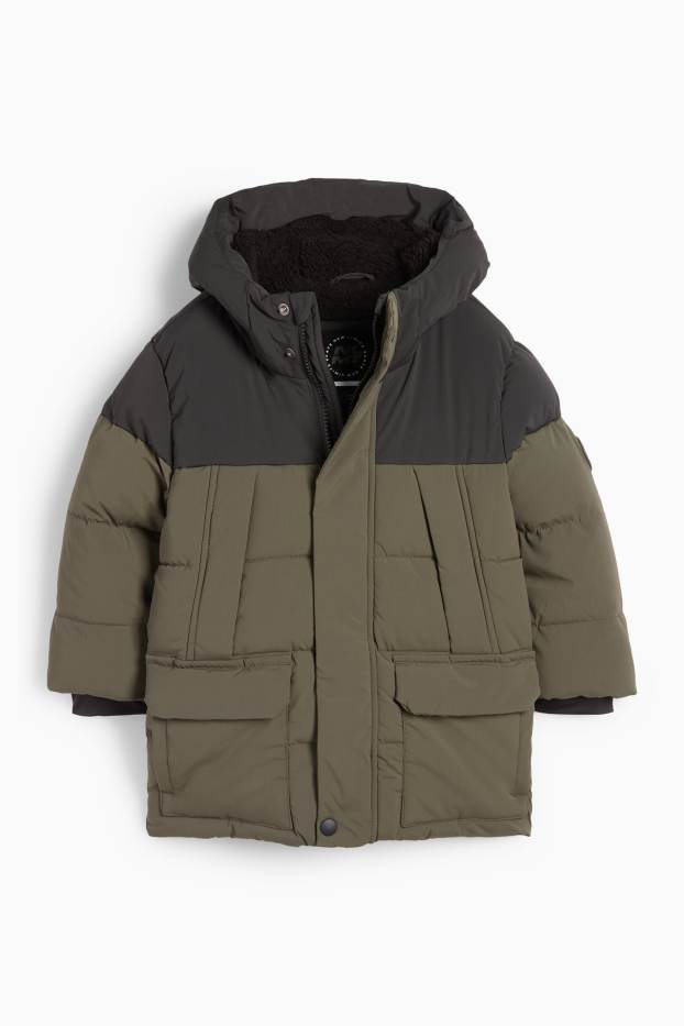 Děti - chlapci - Prošívaná bunda s kapucí - khaki