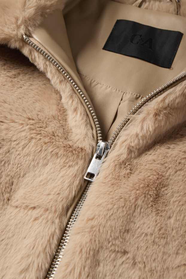 Dames - Jas van imitatiebont - beige