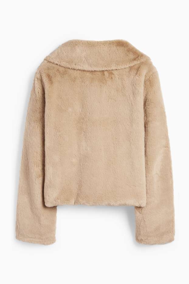 Dames - Jas van imitatiebont - beige