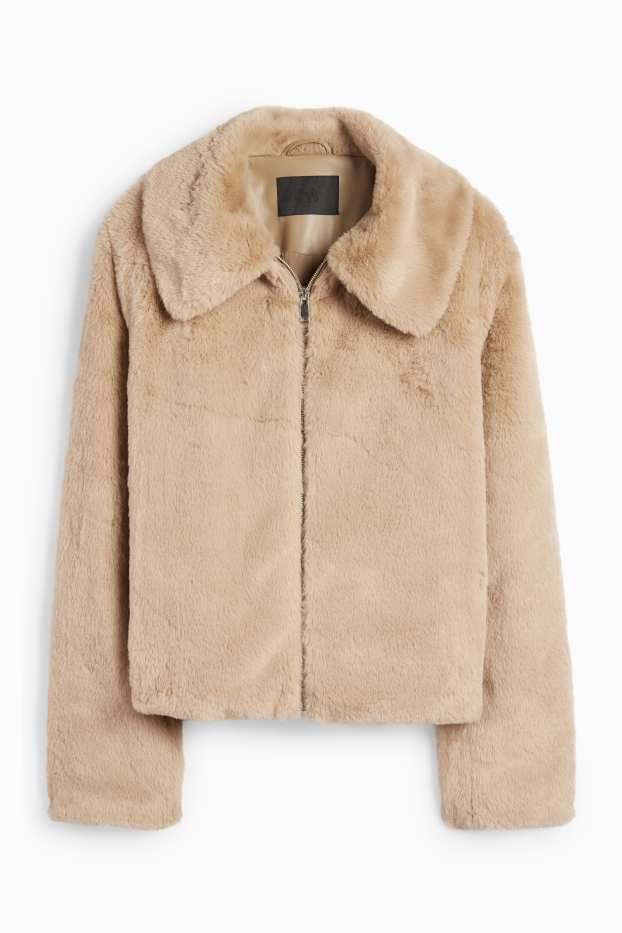 Dames - Jas van imitatiebont - beige