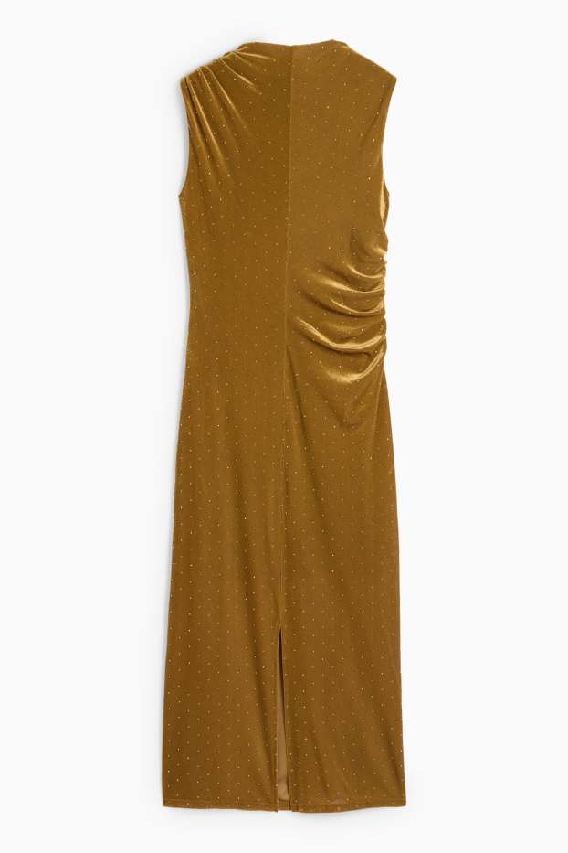 Donna - Abito bodycon in velluto con strass - giallo senape