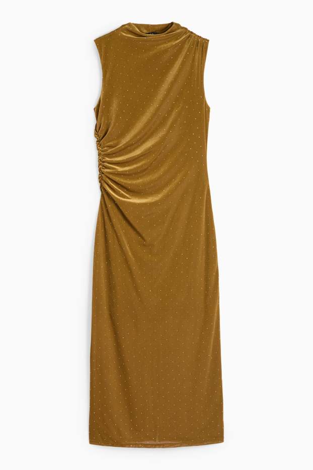 Donna - Abito bodycon in velluto con strass - giallo senape