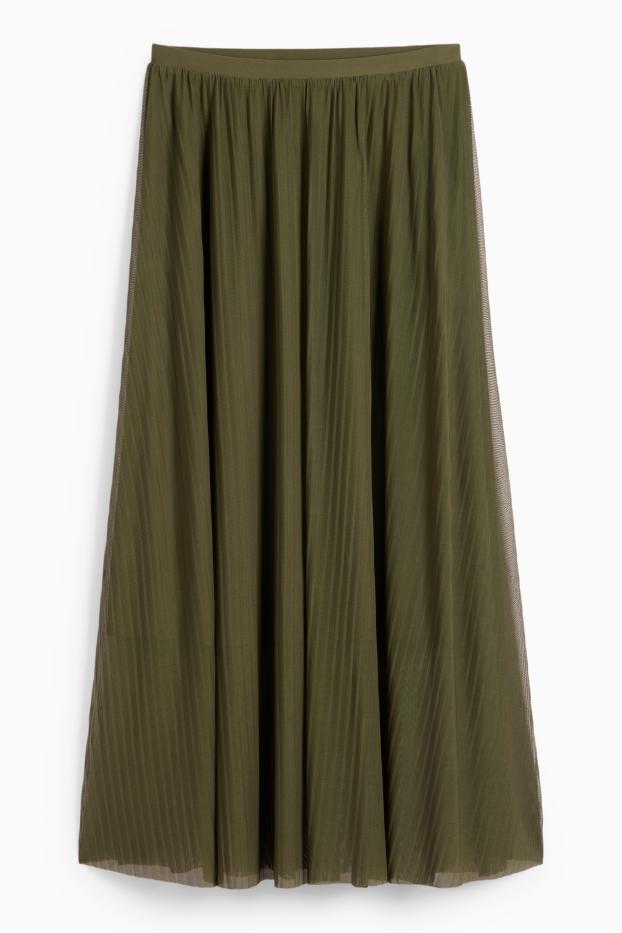 Dámské - Sukně ze síťovaného materiálu - khaki