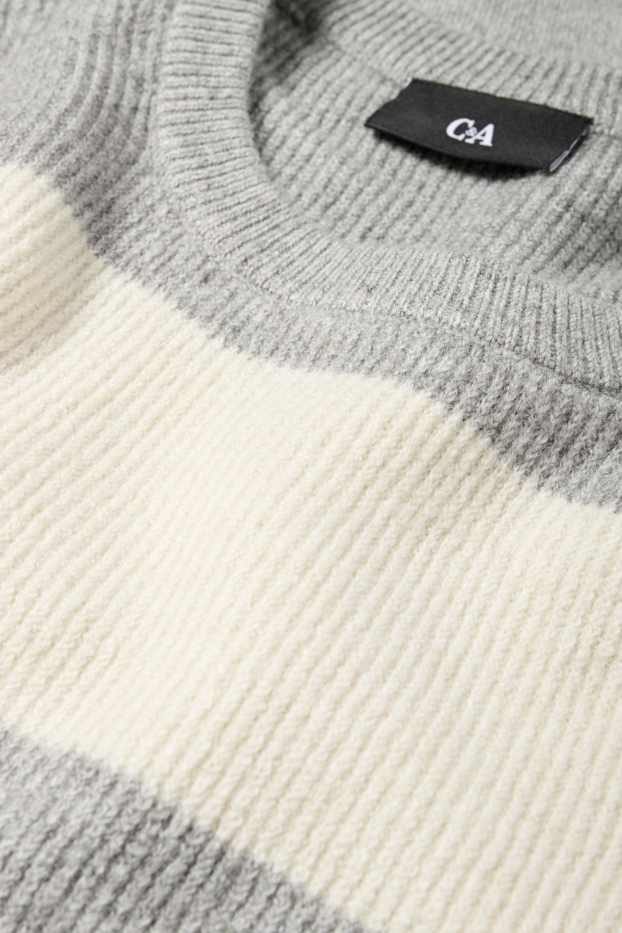 Men - Jumper - ribbed - striped - gray / beige