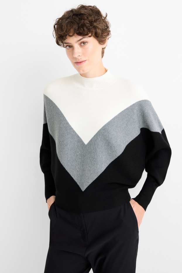 Women - Jumper - ribbed - gray / black