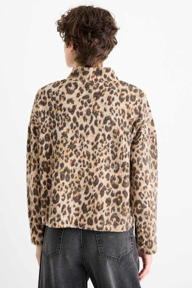 Donna - Felpa - stampa leopardata - nero / beige