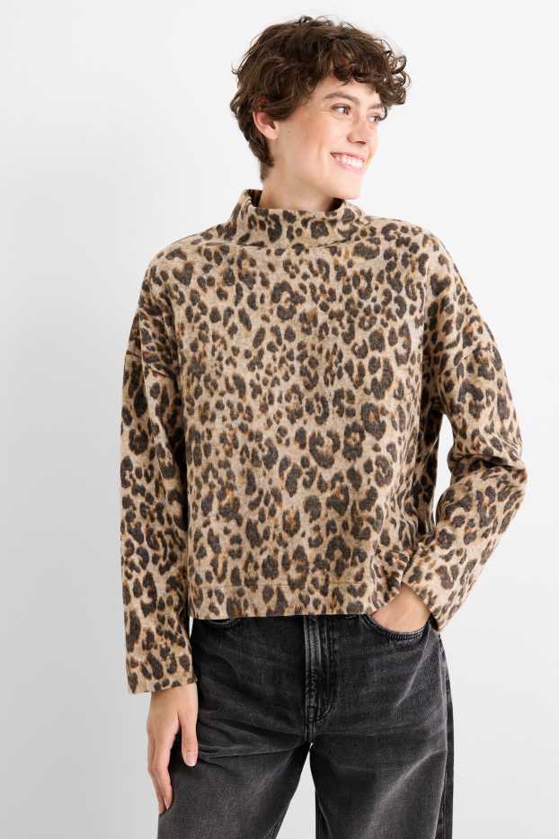 Donna - Felpa - stampa leopardata - nero / beige