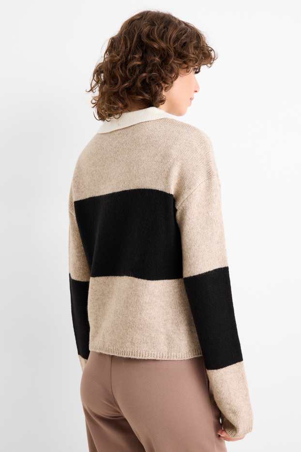 Donna - Maglione - righe - nero / beige