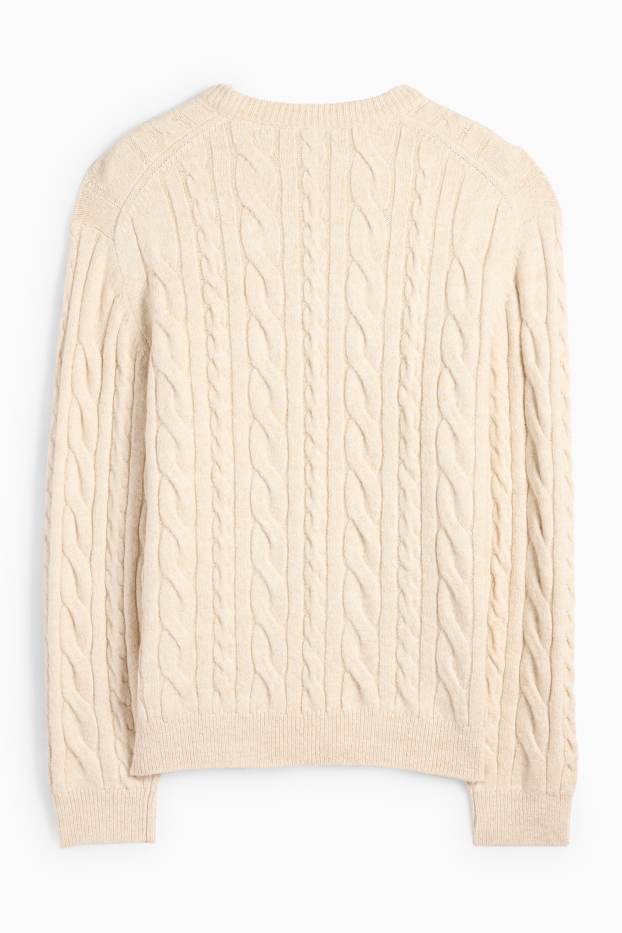 Men - Jumper - cable knit pattern - light beige