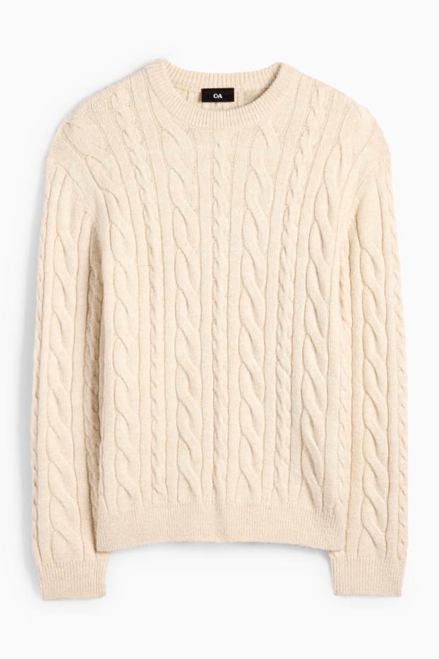 Men - Jumper - cable knit pattern - light beige