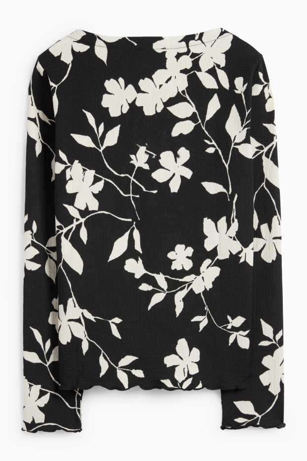 Dona - Samarreta de mànigues llargues - regular fit - de flors - texturada - negre/blanc