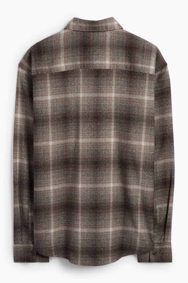 Uomo - Camicia di flanella - relaxed fit - collo all'italiana - a quadretti - marrone
