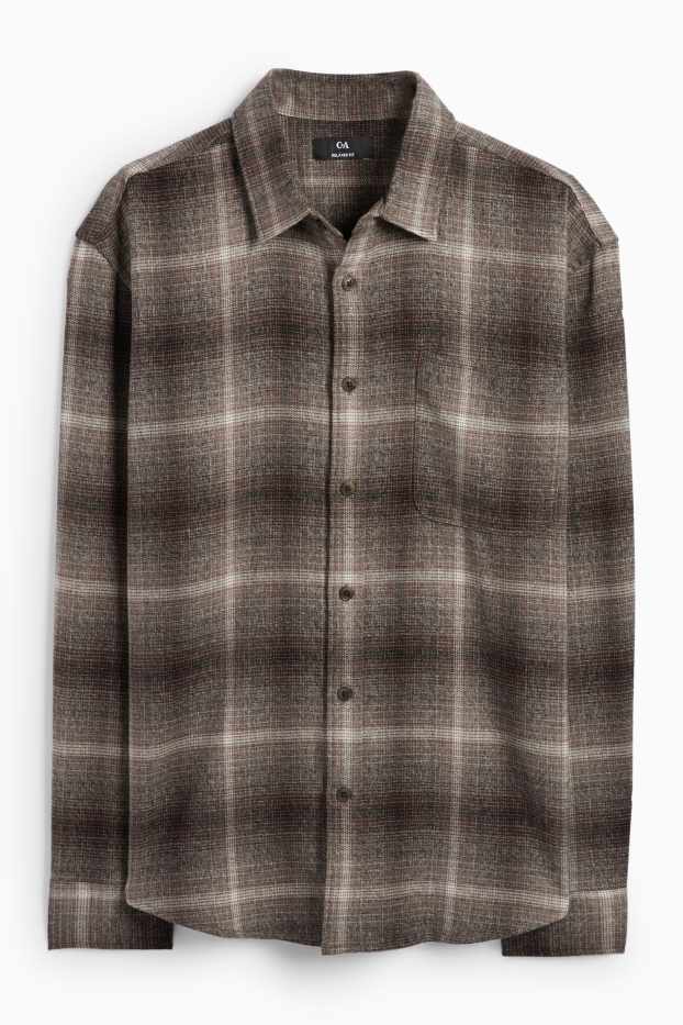 Uomo - Camicia di flanella - relaxed fit - collo all'italiana - a quadretti - marrone
