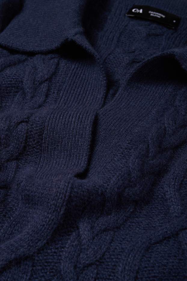 Femmes - Pull à col V contenant du cachemire - laine mélangée - bleu foncé