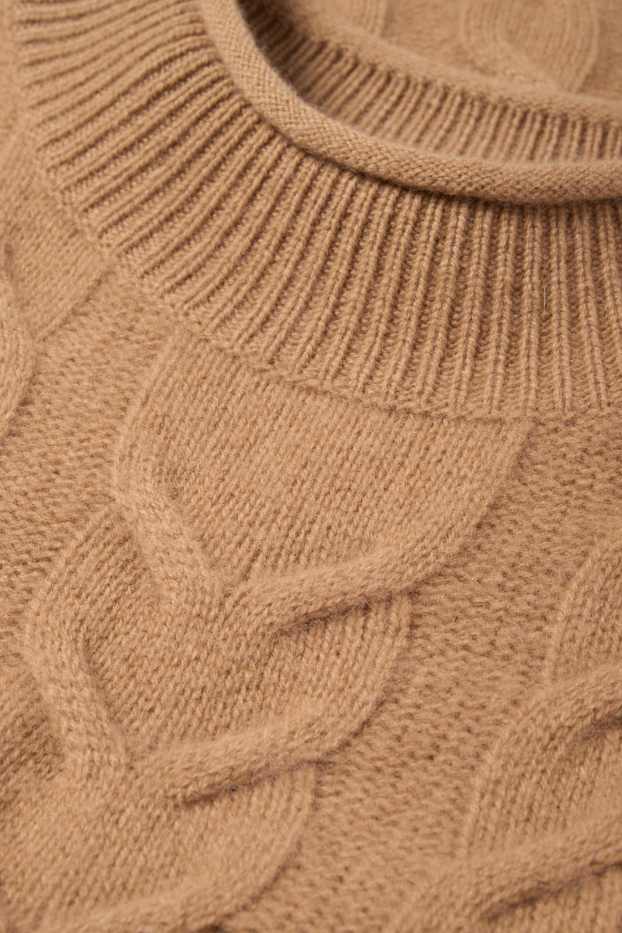 Damen - Strickpullover mit Kaschmir-Anteil - kurzarm - Woll-Mix - hellbraun