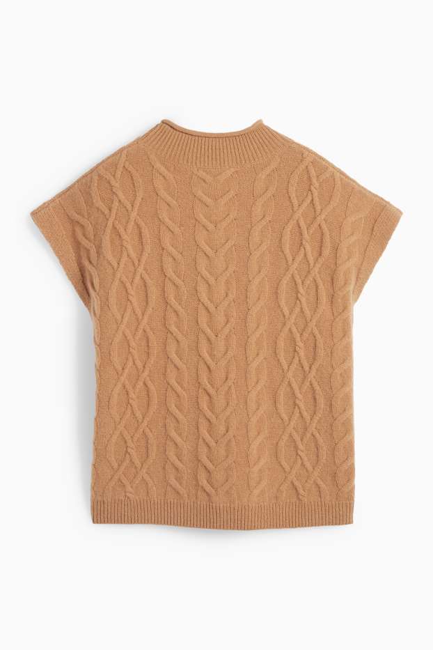 Damen - Strickpullover mit Kaschmir-Anteil - kurzarm - Woll-Mix - hellbraun