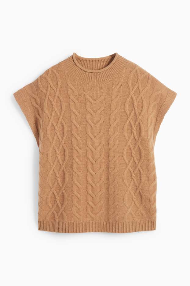 Damen - Strickpullover mit Kaschmir-Anteil - kurzarm - Woll-Mix - hellbraun