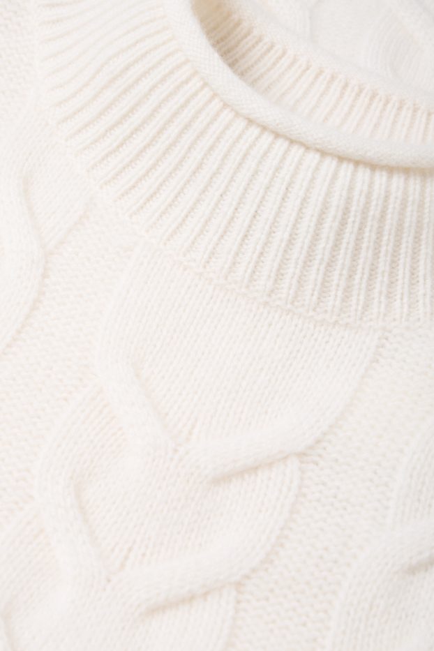 Damen - Strickpullover mit Kaschmir-Anteil - kurzarm - Woll-Mix - cremeweiß