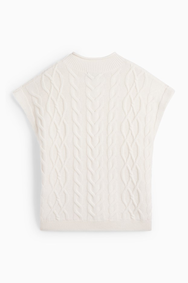 Damen - Strickpullover mit Kaschmir-Anteil - kurzarm - Woll-Mix - cremeweiß
