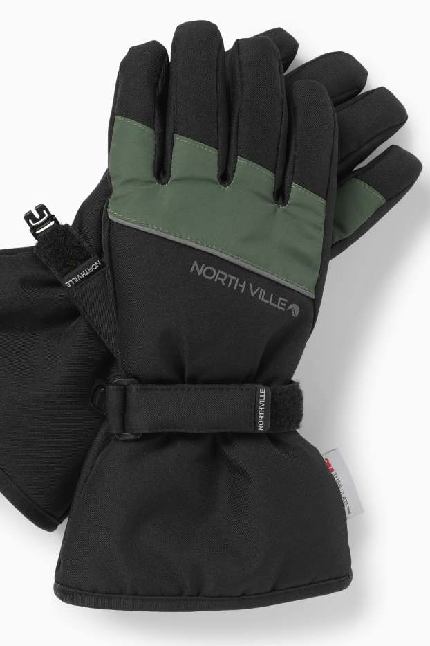 Kinder Jungen - Ski-Handschuhe - wasserdicht - dunkelgrün / schwarz
