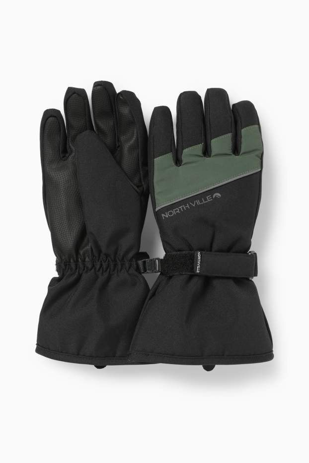 Kinder Jungen - Ski-Handschuhe - wasserdicht - dunkelgrün / schwarz