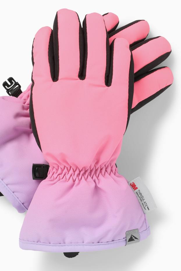 Kinder Mädchen - Ski-Handschuhe - wasserdicht - gemustert - schwarz / rosa