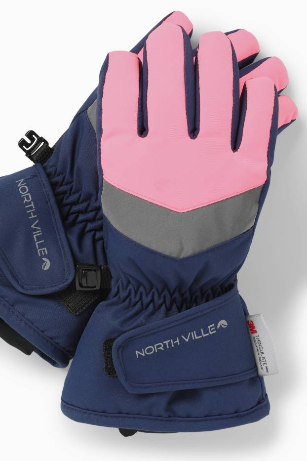 Kinder Mädchen - Ski-Handschuhe - wasserdicht - rosa / dunkelblau