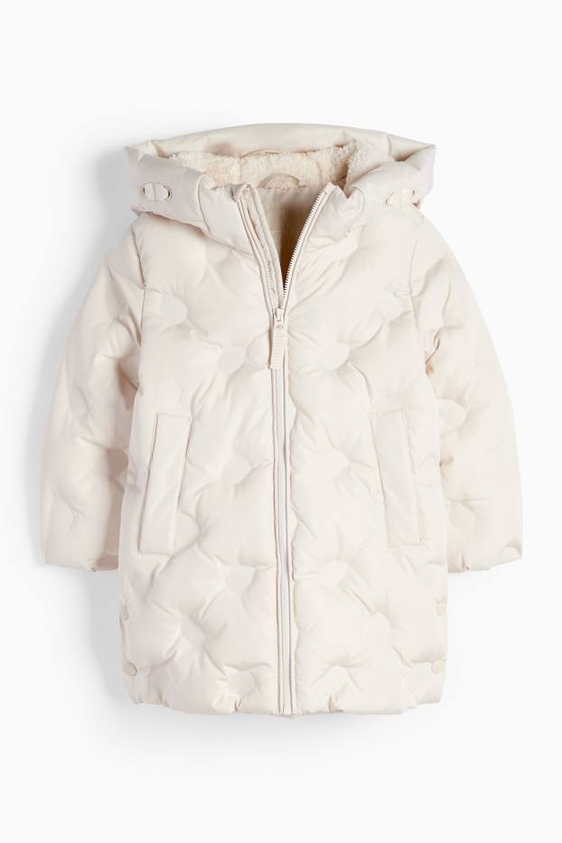 Kinder Mädchen - Steppjacke mit Kapuze - wasserabweisend - hellbeige