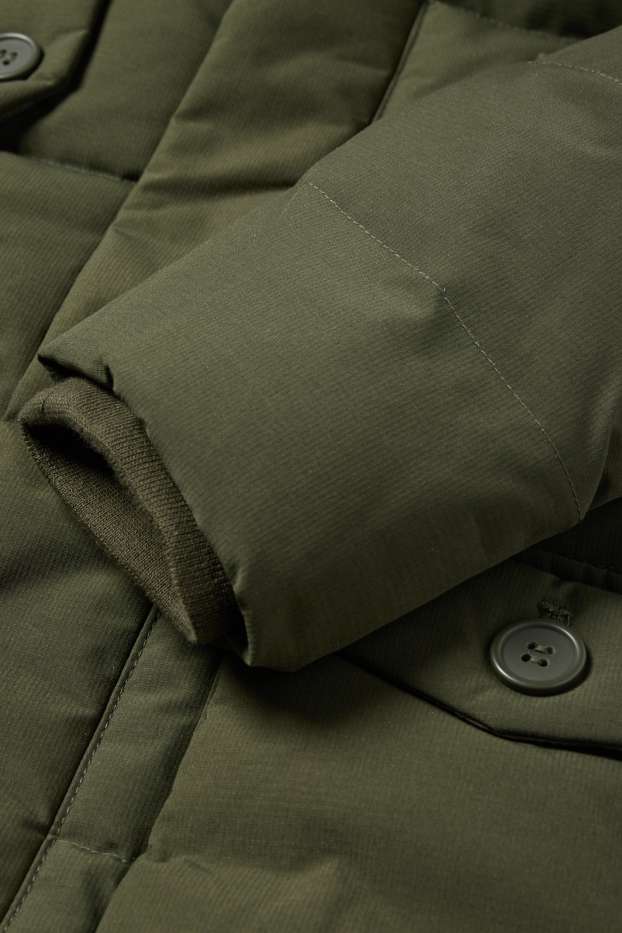 Children Boys - Down jacket with hood and faux fur trim - khaki