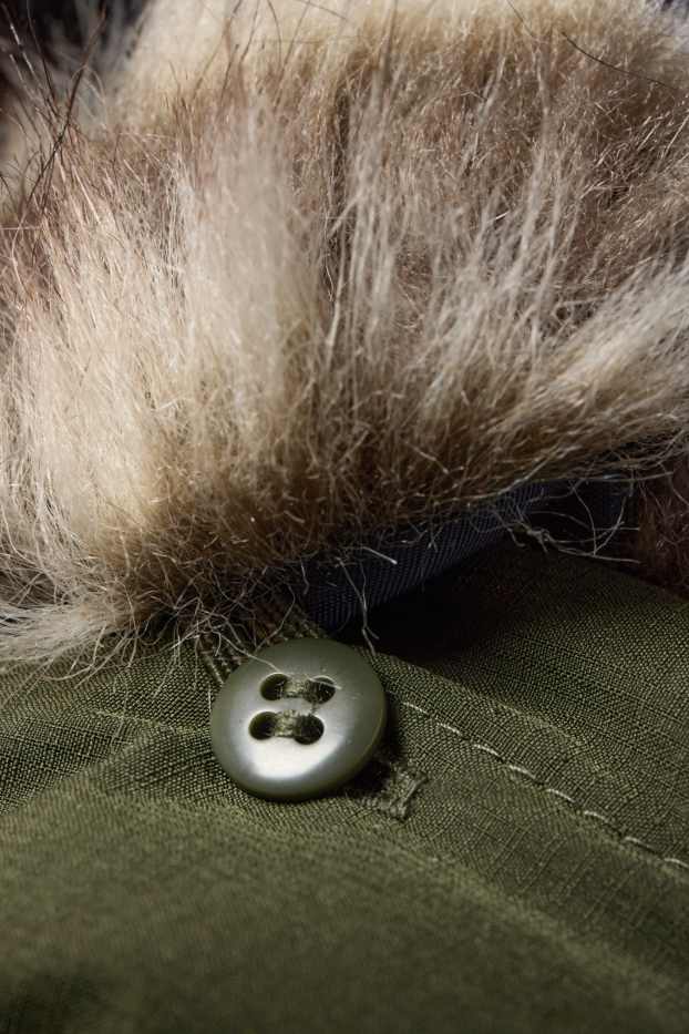 Children Boys - Down jacket with hood and faux fur trim - khaki