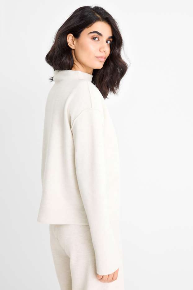 Damen - Sweatshirt - gerippt - weiß-melange