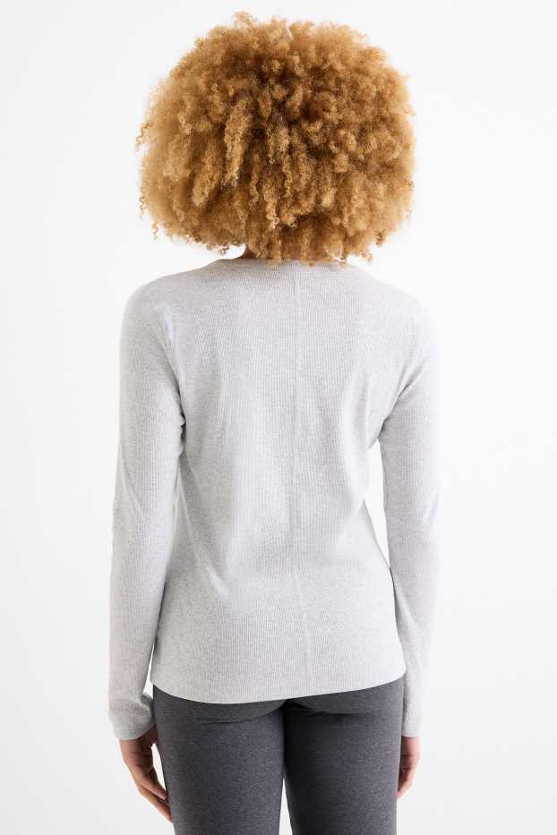 Femmes - Haut à manches longues - finition côtelée - gris clair chiné