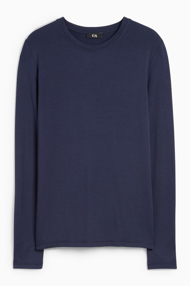 Dámské - Tričko s dlouhým rukávem - slim fit - tmavomodrá