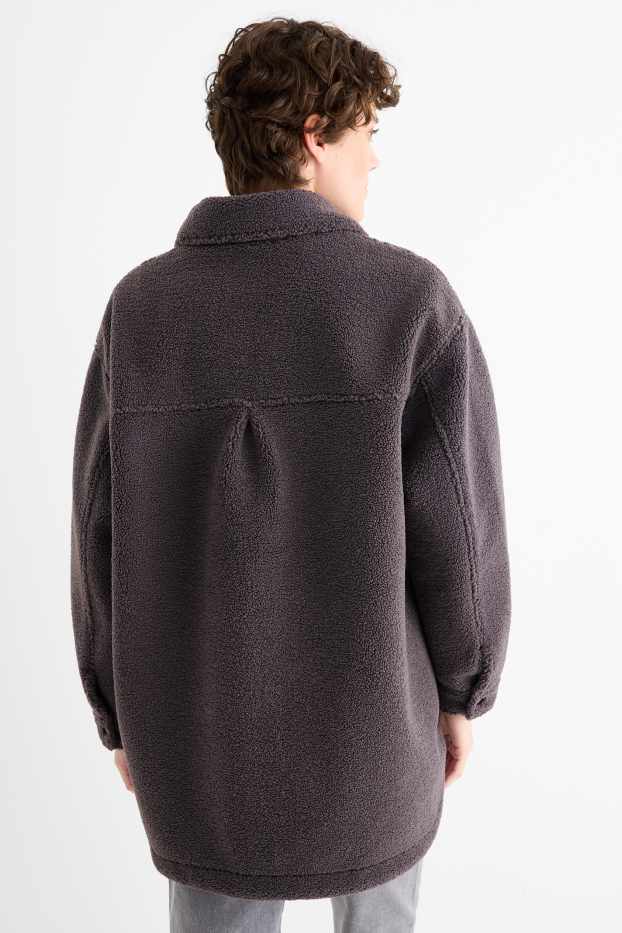 Donna - Camicia shacket effetto peluche - grigio scuro