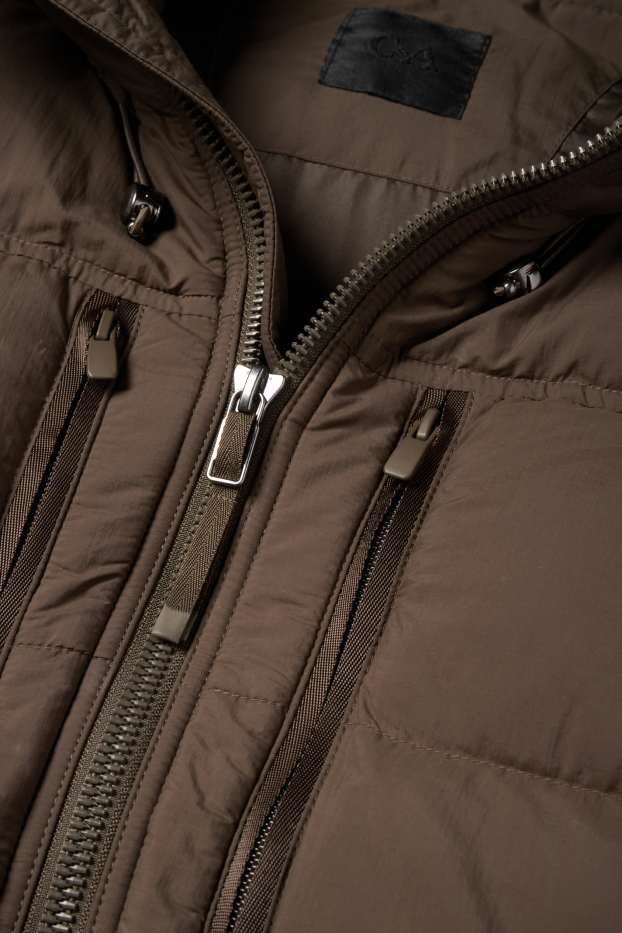 Herren - Steppjacke mit Kapuze - dunkelbraun