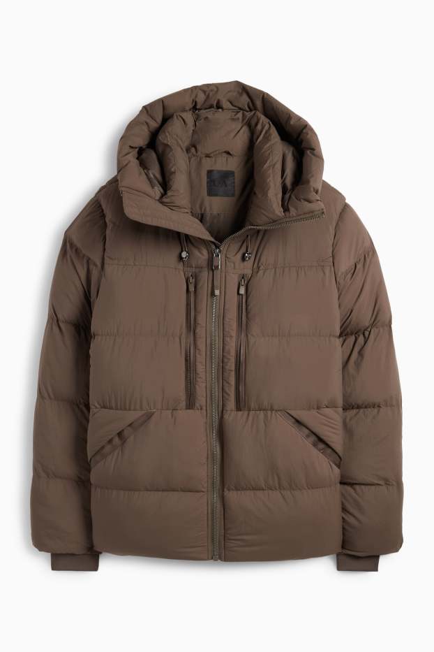 Herren - Steppjacke mit Kapuze - dunkelbraun