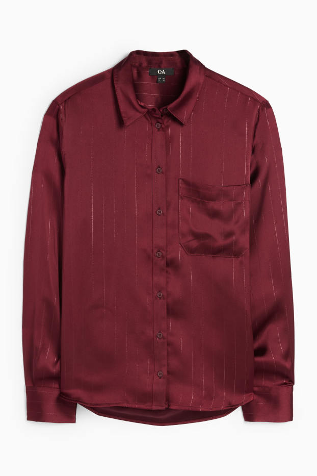 Damen - Satin-Bluse - Nadelstreifen - bordeaux