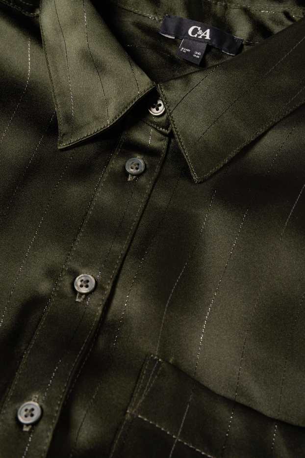 Donna - Blusa di raso - design gessato - verde scuro