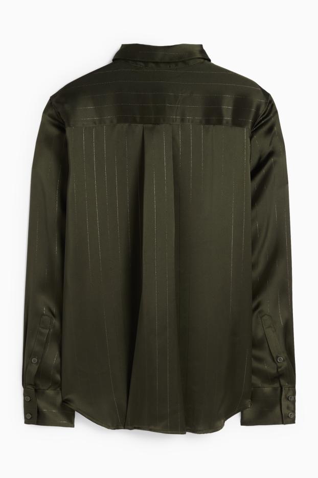 Donna - Blusa di raso - design gessato - verde scuro