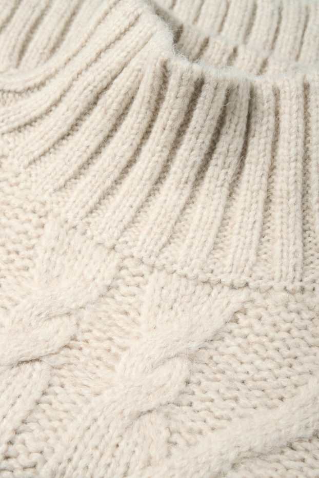 Damen - Crop Pullover - Zopfmuster - hellbeige