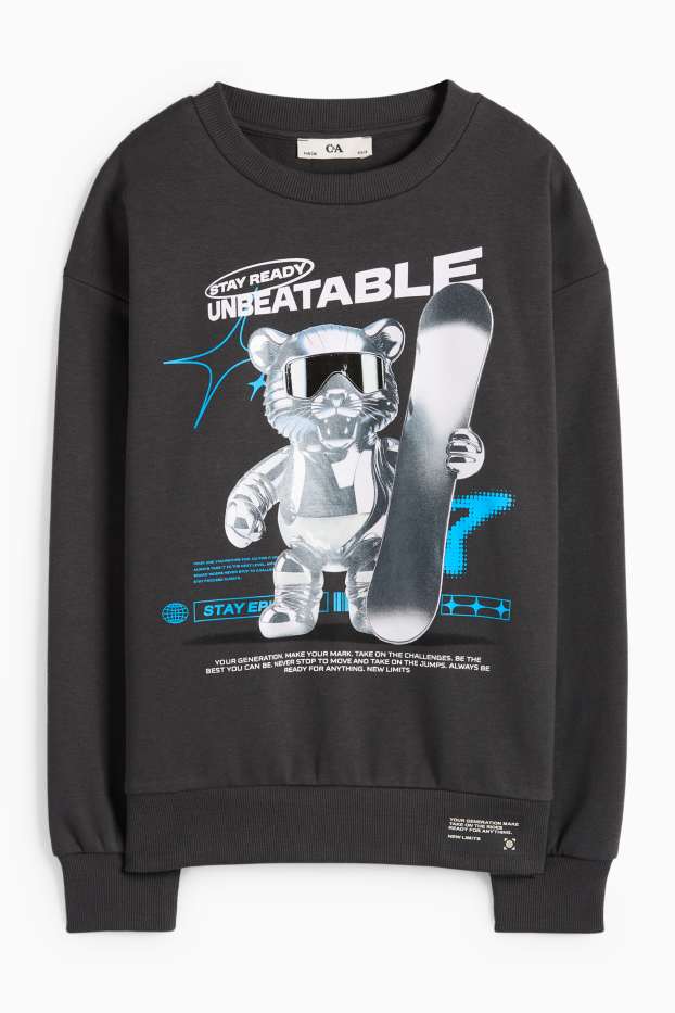 Kinder Jungen - Snowboard und Waschbär - Sweatshirt - dunkelgrau