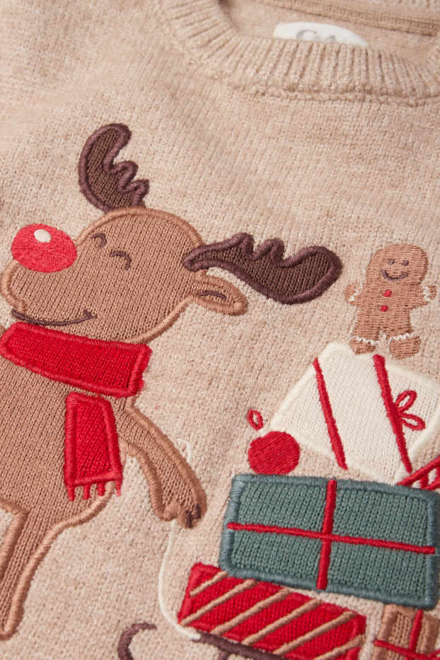 Baby Jungen - Rentier - Baby-Weihnachtspullover - beige