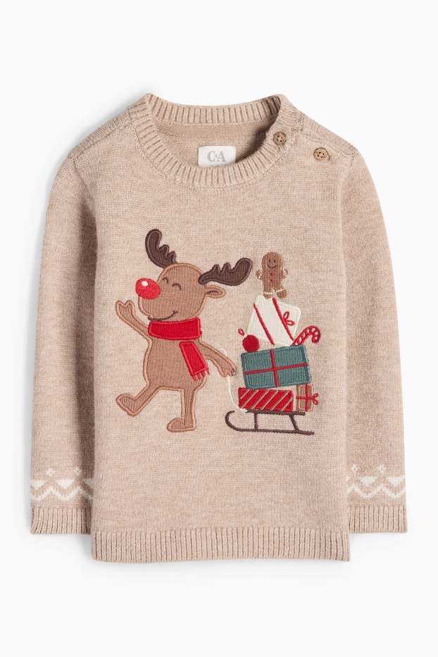 Baby Jungen - Rentier - Baby-Weihnachtspullover - beige