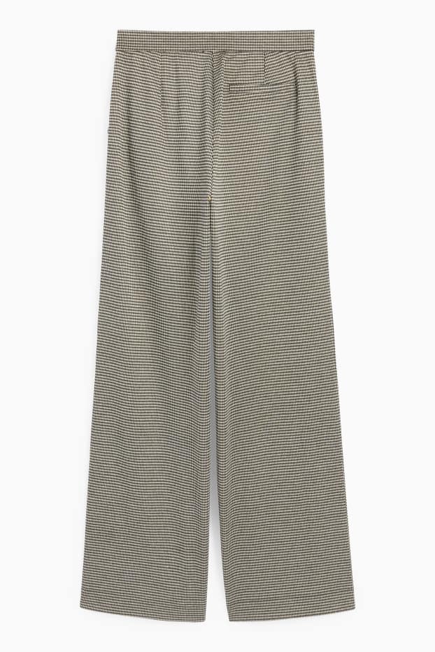 Femei - Pantaloni din jerseu - talie înaltă - wide leg - în carouri - negru / nej