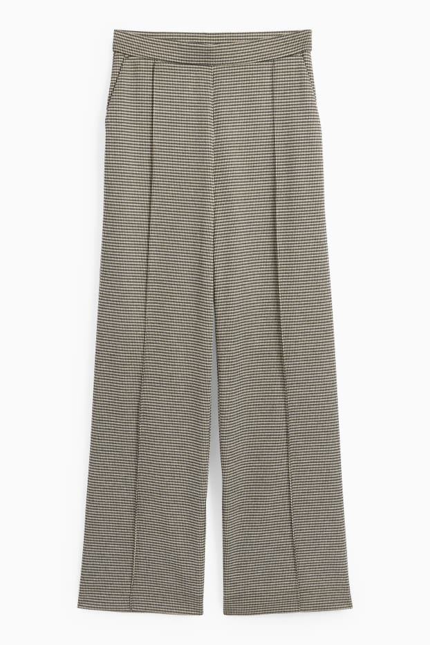 Femei - Pantaloni din jerseu - talie înaltă - wide leg - în carouri - negru / nej