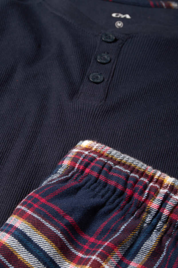 Hommes - Pyjama avec pantalon en flanelle - bleu foncé