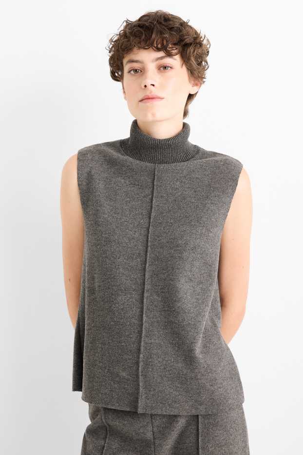 Damen - Rollkragentop - grau-melange