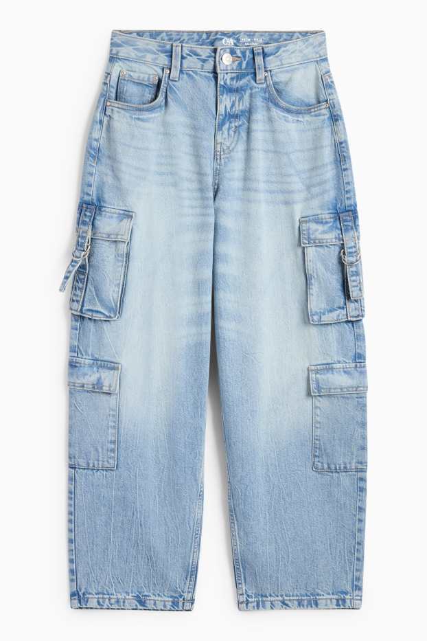 Copii - Fete - Cargo jeans - denim-albastru deschis