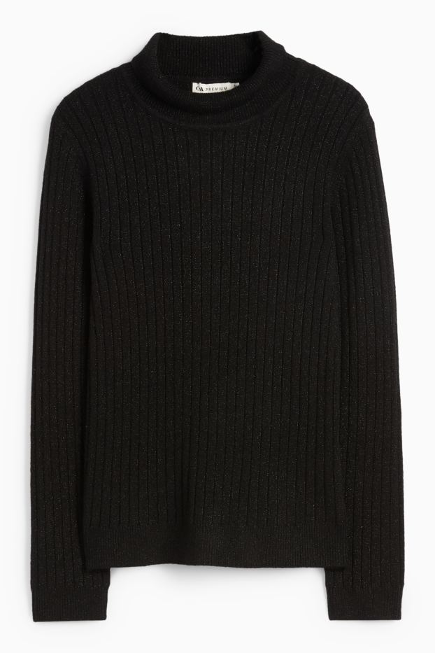 Kinder Mädchen - Rollkragenpullover - gerippt - schwarz