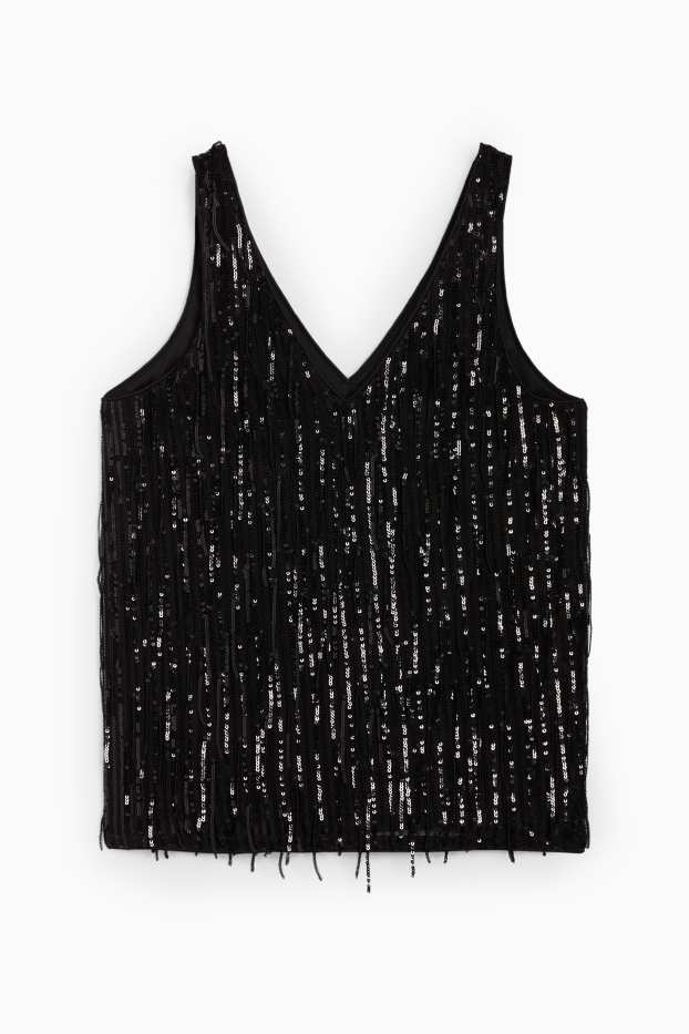 Women - V-neck sequin top - black